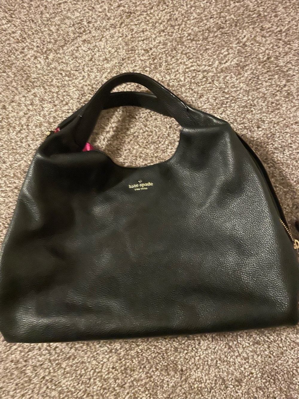 kate spade Black Leather Juniper Mansfield Bag with Gold Logo